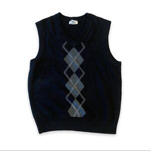 Dockers Vintage Argyle Academia Retro Grandpa Style Black Sweater Vest Top